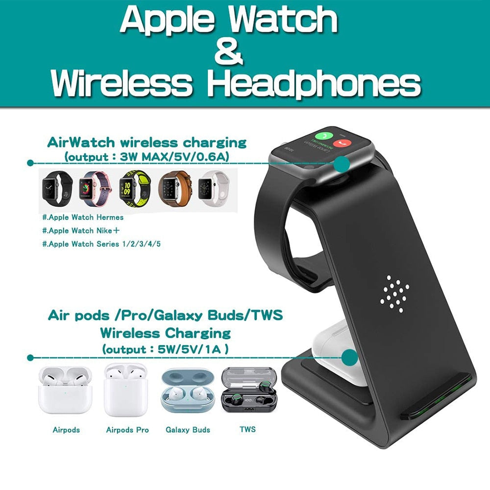 3 in 1 Wireless Charger Stand for iPhone, Apple Watch & AirPods
