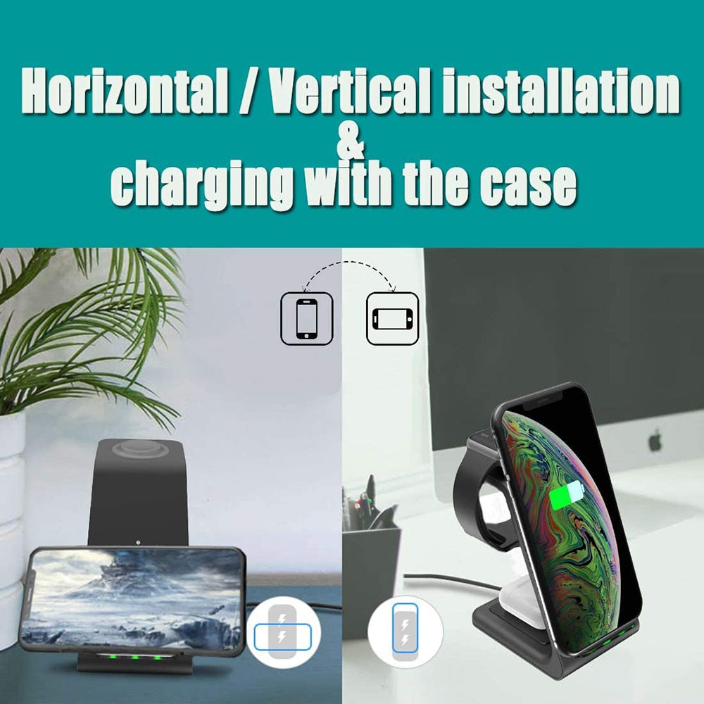 3 in 1 Wireless Charger Stand for iPhone, Apple Watch & AirPods