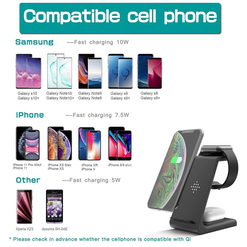 3 in 1 Wireless Charger Stand for iPhone, Apple Watch & AirPods